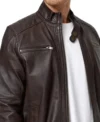 Dark Brown Leather Cafe Racer Jacket for Men Closer Look