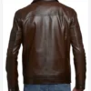Dark Brown Leather Jacket with Chest Zipper Pocket Back
