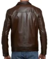 Dark Brown Leather Jacket with Chest Zipper Pocket Back