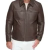Dark Brown Leather Jacket with Multiple Pockets
