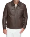 Dark Brown Leather Jacket with Multiple Pockets