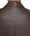 Dark Brown Leather Jacket with Multiple Pockets Back