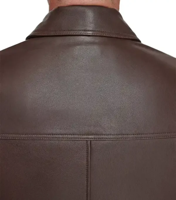 Dark Brown Leather Jacket with Multiple Pockets Back