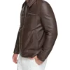 Dark Brown Leather Jacket with Multiple Pockets Side Look