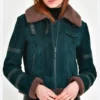 Dark Green Suede Shearling Aviator Jacket