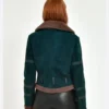 Dark Green Suede Shearling Aviator Jacket Back