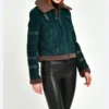 Dark Green Suede Shearling Aviator Jacket Side Look