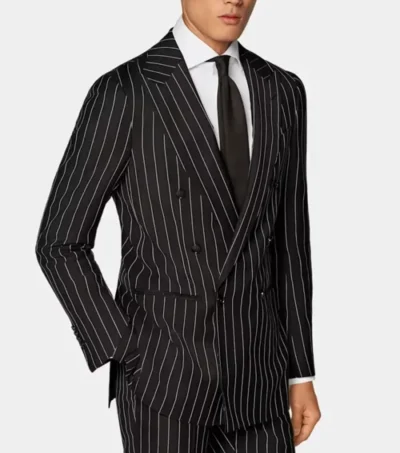 Darnell Classic Black Pinstripe Double Breasted Suit Side Look