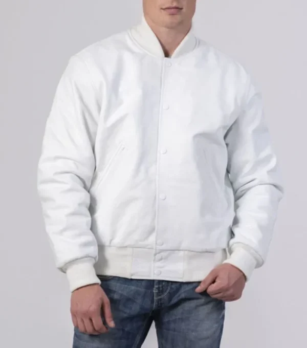 Drayven White Wool Snap Tab Varsity Jacket Sale