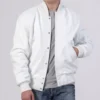 Drayven White Wool Snap Tab Varsity Jacket on Sale