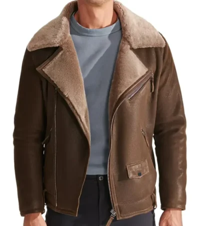 Drelmor Dark Brown Leather Biker with Fur Collar Jacket