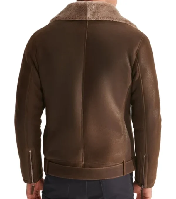 Drelmor Dark Brown Leather Biker with Fur Collar Jacket Back
