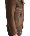 Drelmor Dark Brown Leather Biker with Fur Collar Jacket Side Look