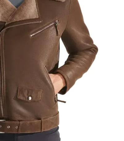 Drelmor Dark Brown Leather Biker with Fur Collar Jacket on Sale