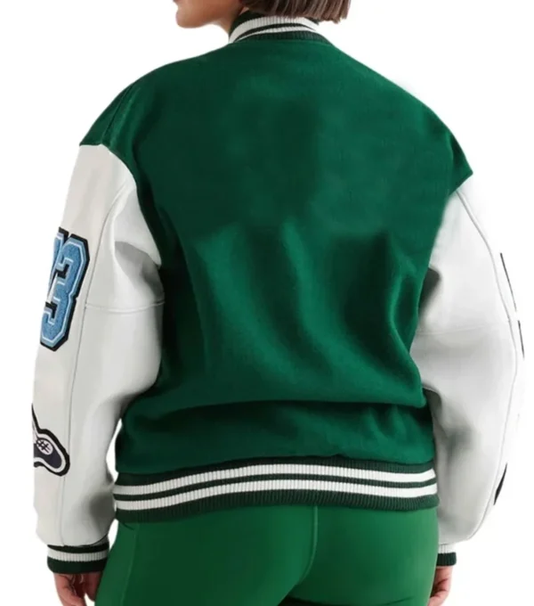 Emerald Green Wool Varsity Patch Jacket Back