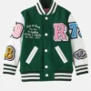 Emerald Green Wool Varsity Patch Jacket Front