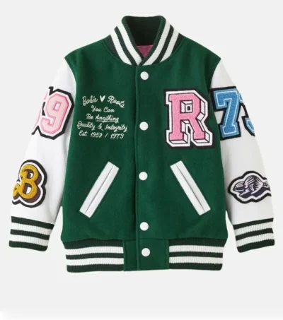 Emerald Green Wool Varsity Patch Jacket Front