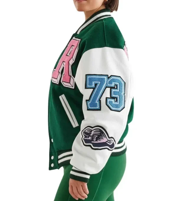 Emerald Green Wool Varsity Patch Jacket Side Look