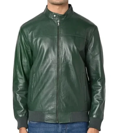 Green Cafe Racer Leather Jacket