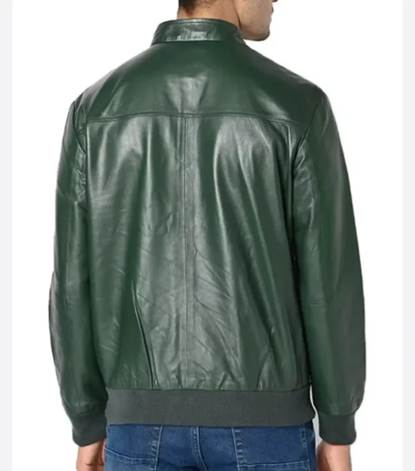 Green Cafe Racer Leather Jacket Back