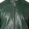 Green Cafe Racer Leather Jacket Closer