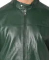 Green Cafe Racer Leather Jacket Closer