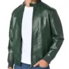 Green Cafe Racer Leather Jacket Front