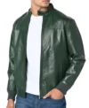 Green Cafe Racer Leather Jacket Front