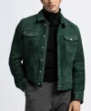 Green Suede Trucker Leather Jacket