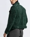 Green Suede Trucker Leather Jacket Back
