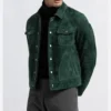 Green Suede Trucker Leather Jacket Side Look