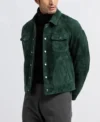 Green Suede Trucker Leather Jacket Side Look