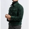 Green Suede Trucker Leather Jacket on Sale