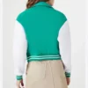 Green Wool Bomber Jacket with White Sleeves Back