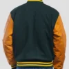Green Wool Varsity Jacket with Gold Sleeves Back