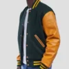 Green Wool Varsity Jacket with Gold Sleeves Side Look