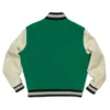Green Wool Varsity Jacket with White Sleeves Back