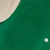 Green Wool Varsity Jacket with White Sleeves Closer