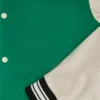 Green Wool Varsity Jacket with White Sleeves Look
