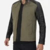 Green and Black Quilted Cafe Racer Jacket for Men