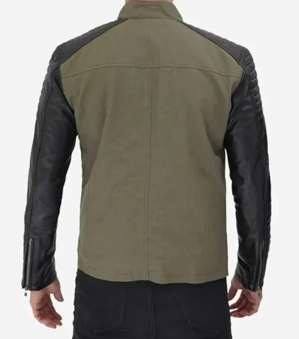 Green and Black Quilted Cafe Racer Jacket for Men Back