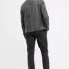 Grey Suede Leather Trucker Jacket with Front Zipper Back