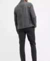 Grey Suede Leather Trucker Jacket with Front Zipper Back