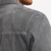 Grey Suede Leather Trucker Jacket with Front Zipper Back Look