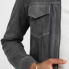 Grey Suede Leather Trucker Jacket with Front Zipper Closer