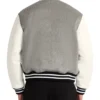 Grey Wool Varsity Jacket with White Sleeves Back Look