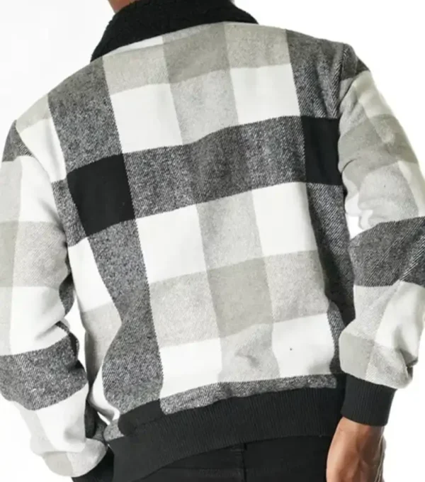 Halvorn Checkered Wool Zip-Up with Black Collar Jacket Back