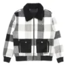 Halvorn Checkered Wool Zip-Up with Black Collar Jacket Front
