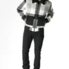 Halvorn Checkered Wool Zip-Up with Black Collar Jacket on Sale
