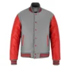 Hustle Grey Wool Varsity with Red Sleeves Jacket